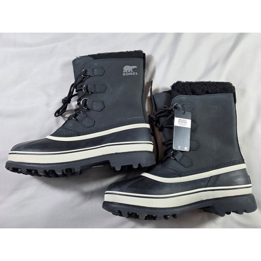 Sorel Caribou WP Boots Mens 9 Black Dark Stone Waterproof Insulated NEW